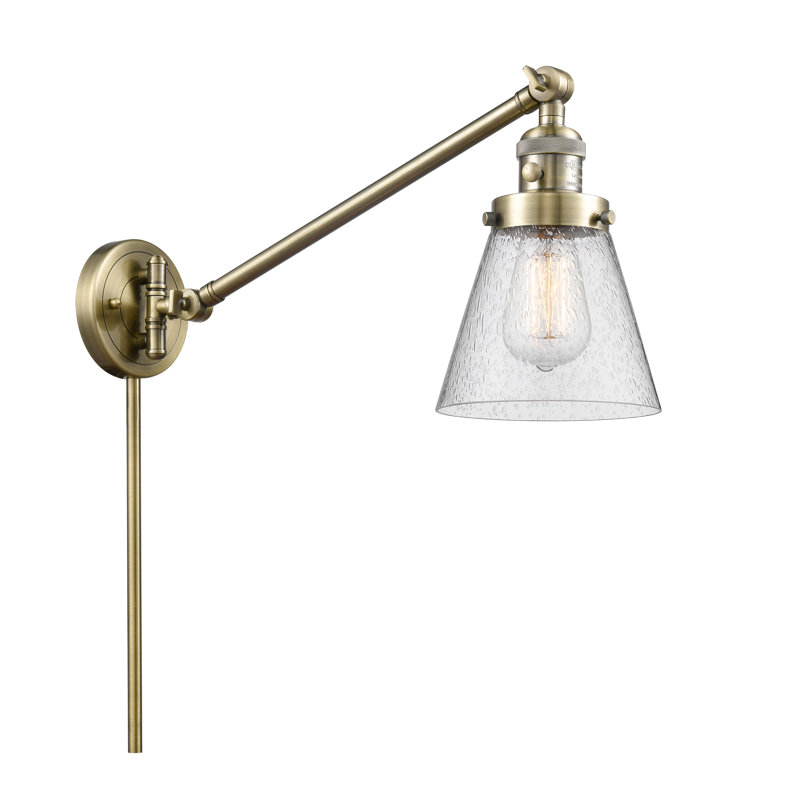 Pelkey Swing Arm Sconce, Seedy, 3.5 Watt Vintage LED Bulb, Antique Brass