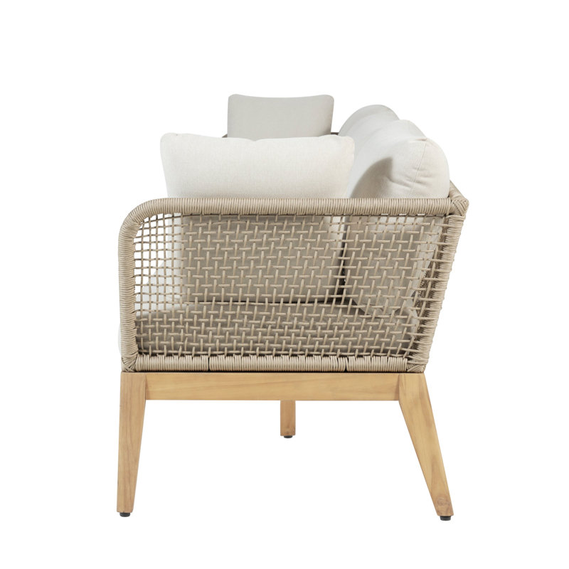 Canapé d'extérieur avec coussins de 128,35 po de largeur Malyna, Beige