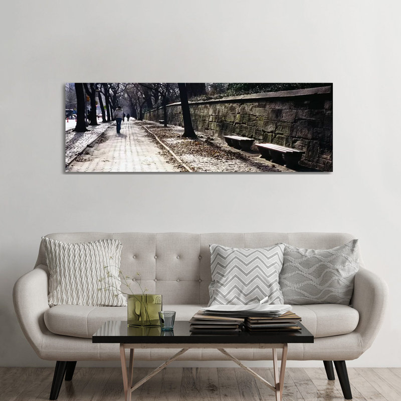Rear View Of A Woman Walking On A Walkway, Central Park, Manhattan - Wrapped Canvas Panoramic Print, 182.88 cm H x 60.96 cm W
