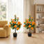 Camélia artificiel orange 36 ", ensemble de 2 plantes artificielles en pot pour décoration intérieure et extérieure
