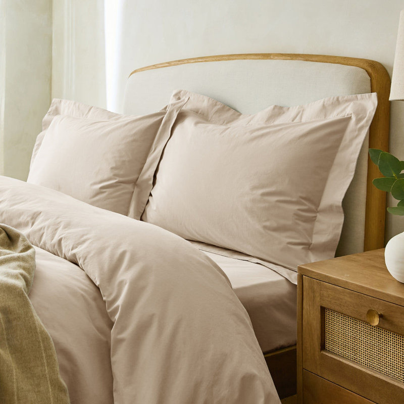 Stiliana 300 Thread Count Stonewashed Cotton Oxford Border Pillowcase Pair, Stone