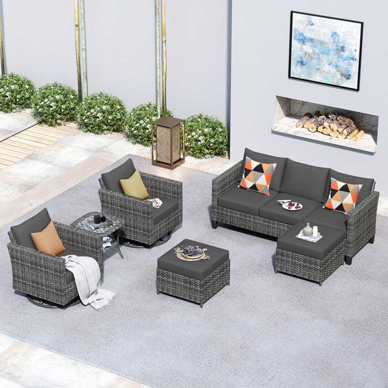 Ben 5 - Person Patio Conversation Set with Cushions, Black, No