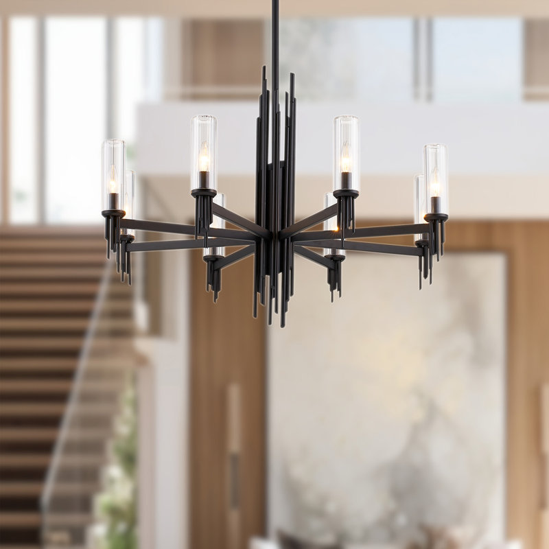 Torres 8 - Light Chandelier, Matte Black/Clear Ribbed