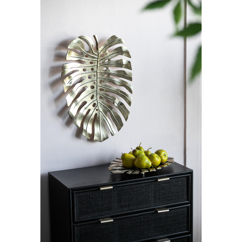 Magnificent Gold Leaf Wall Decorative, 18.9x13.4x1.4", Made Of Aluminum Classy , Crafted By