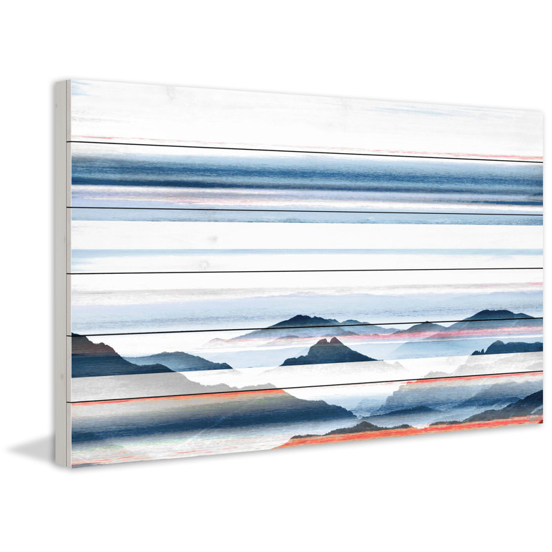 « hidden blue montagnes », impression sur bois, H 12 po x l 18 po