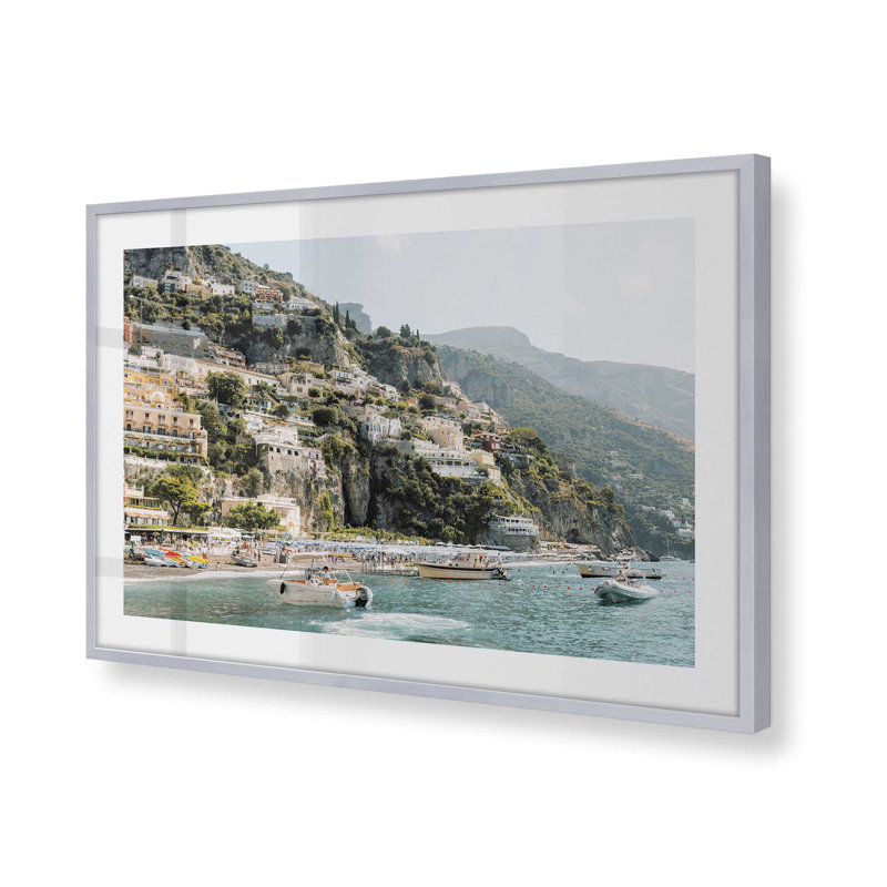 Imprimé nautique Positano, H 13,25 po x l 17,25 po x P 1,25 po, Cadre simple en chrome poli poli