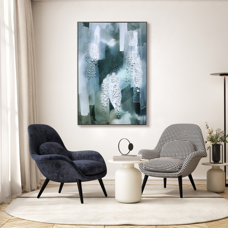 «Silver Mist I», art mural sur toile avec de lourds éclats de cristaux en acrylique