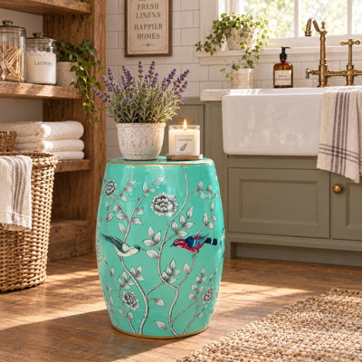 Tabouret en céramique fleur et oiseau