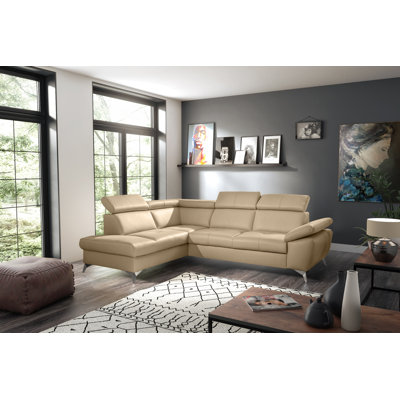 Niagara Genuine Leather Sleeper Corner Sofa with Storage, Adjustable Headrests & Adjustable Armrest