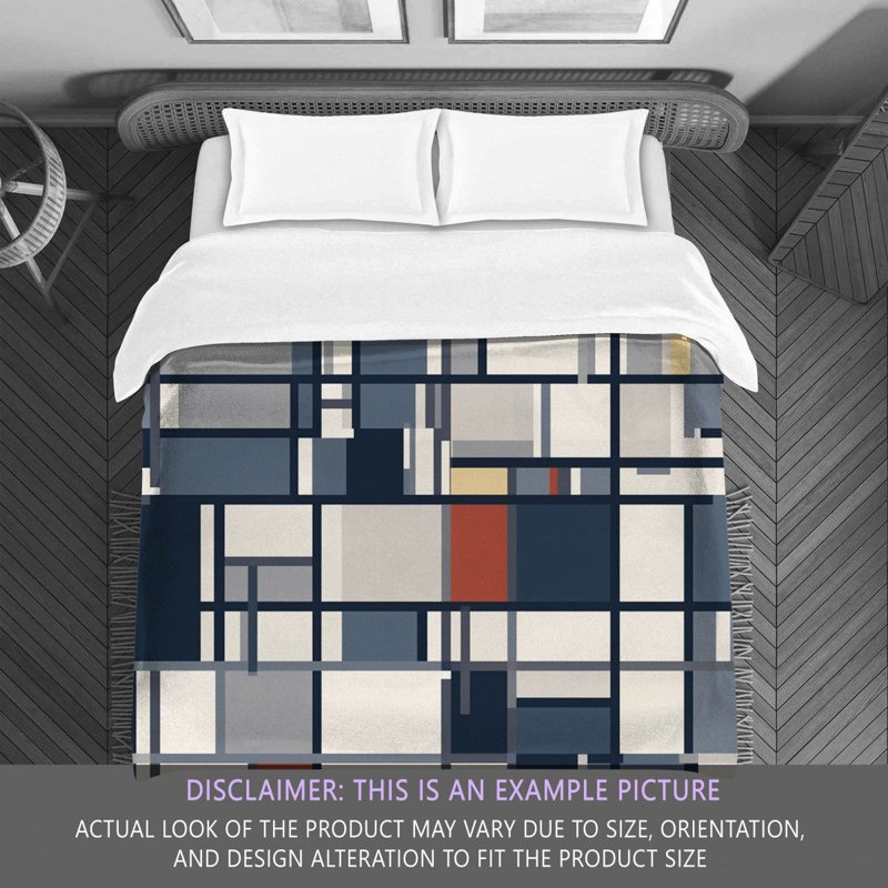 Housse de couette à motif géométrique Mondrian Bedding 4509, Édredon grand, Gris / Bleu marine