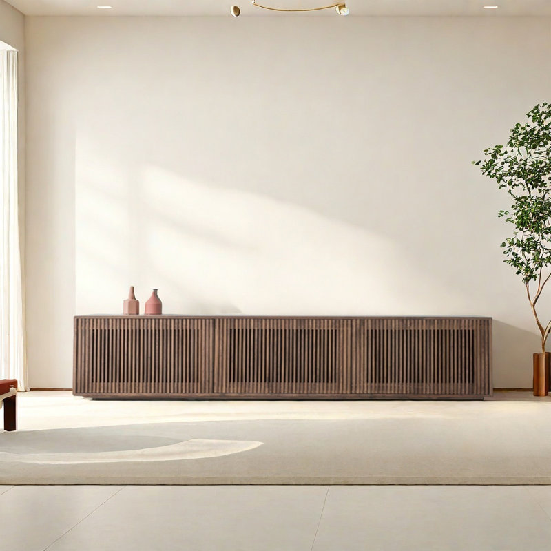 Meuble télé en bois de noyer noir durable, 70.86"