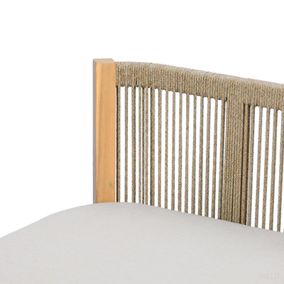 Fauteuil club de jardin en bois d'acacia, fauteuil tissé à la corde pour l'extérieur, adapté aux porches, jardins, arrière-cours et balcons (teck clair + corde beige + coussin beige).
