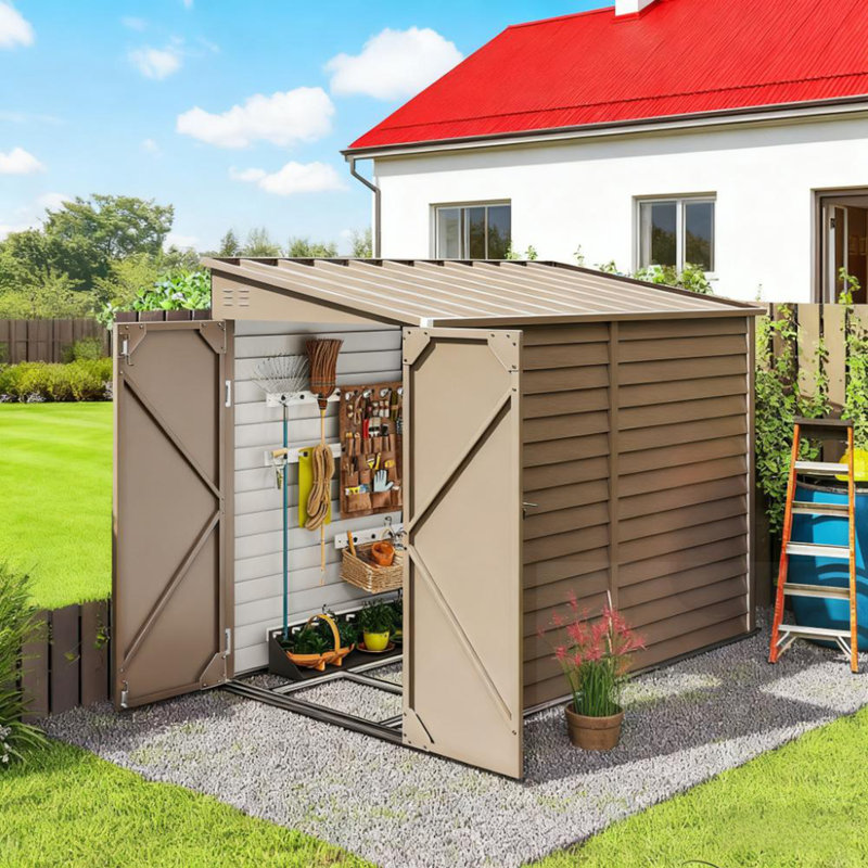 Outdoor Storage Shed With Foundation Kit And Lockable Doors And Glove, Brown