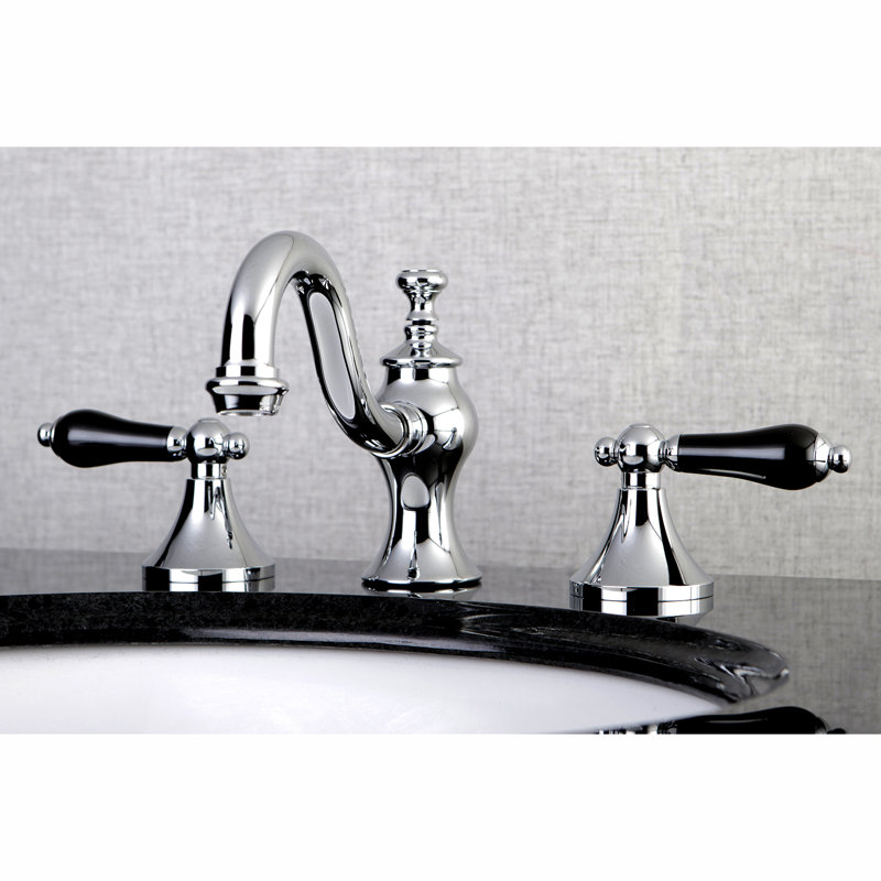 Kingston Brass Duchess Two-Handle 3-Hole Deck Mount Widespread Bathroom Faucet with Brass Pop-Up Drain, Chrome
