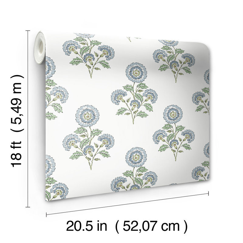 Rouleau de fleurs pelez et collez, Bleu / vert