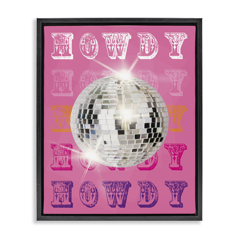 Cadre flottant Howdy Retro Disco Ball, design par Susan Arnot, H 31 po x l 25 po, Cadre flottant noir de jais