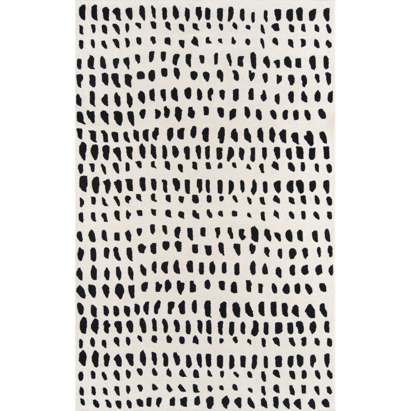 Dey Wool Geometric Area Rug in Off-White, Rectangle 5' x 8'