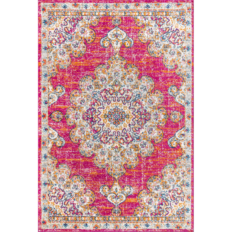 Lathan Bohemian FLAIR Boho Vintage Medallion Pink/Cream Rug, Rectangle 7'9" x 10'