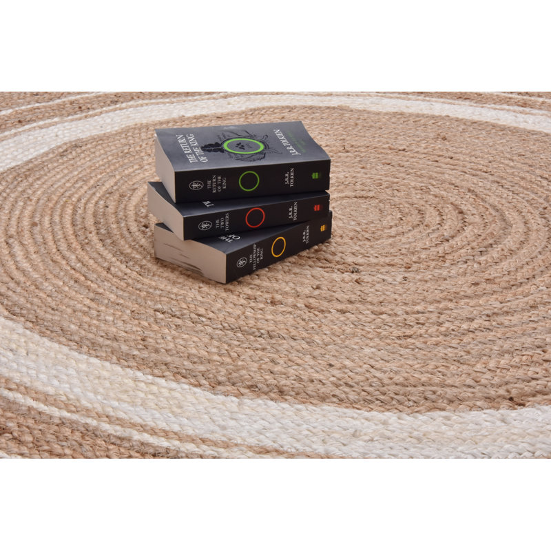Tapis beige tressé à la main Fiona, Rond 6 pi