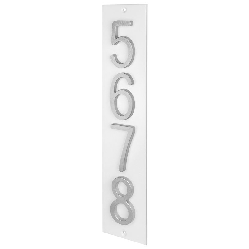 Plaque d'adresse verticale en aluminium Royal Shade, Argent argent, Oui, Blanc