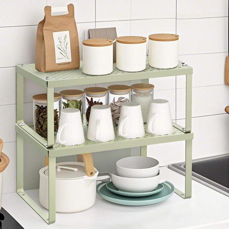 Stackable Cabinet Organizer Shelf, Sage Green