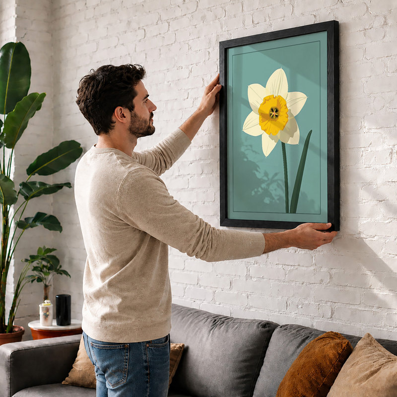 Golden Daffodil Botanical - Framed Print, Oak, A4 - 29.7 x 21.0 cm