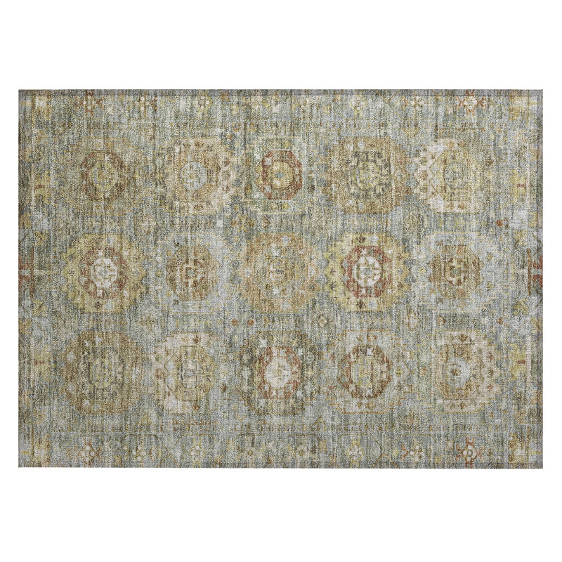 Machine Washable Indoor/Outdoor Xhevrie Sage Rug, Rectangle 1'8" x 2'6"
