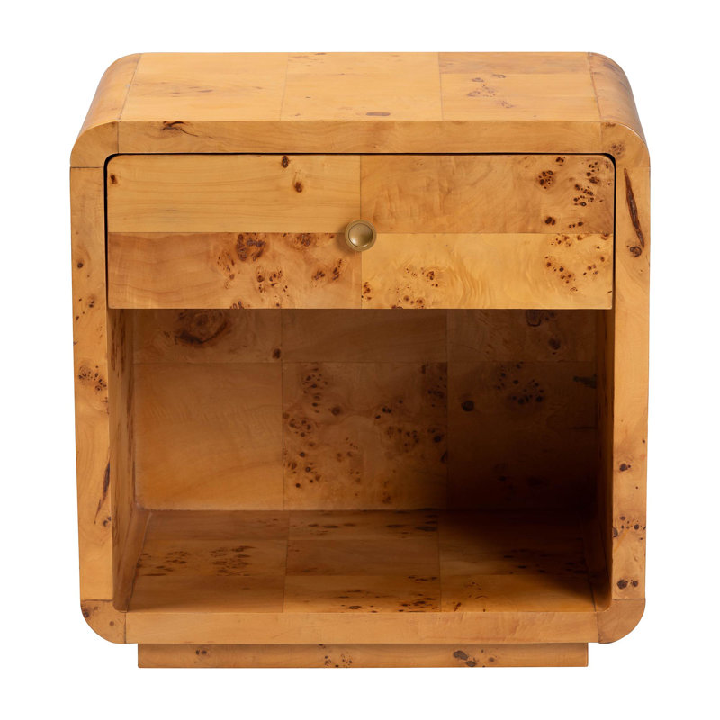 Dynell Modern And Contemporary Natural Real Burl Wood 1-Drawer Nightstand