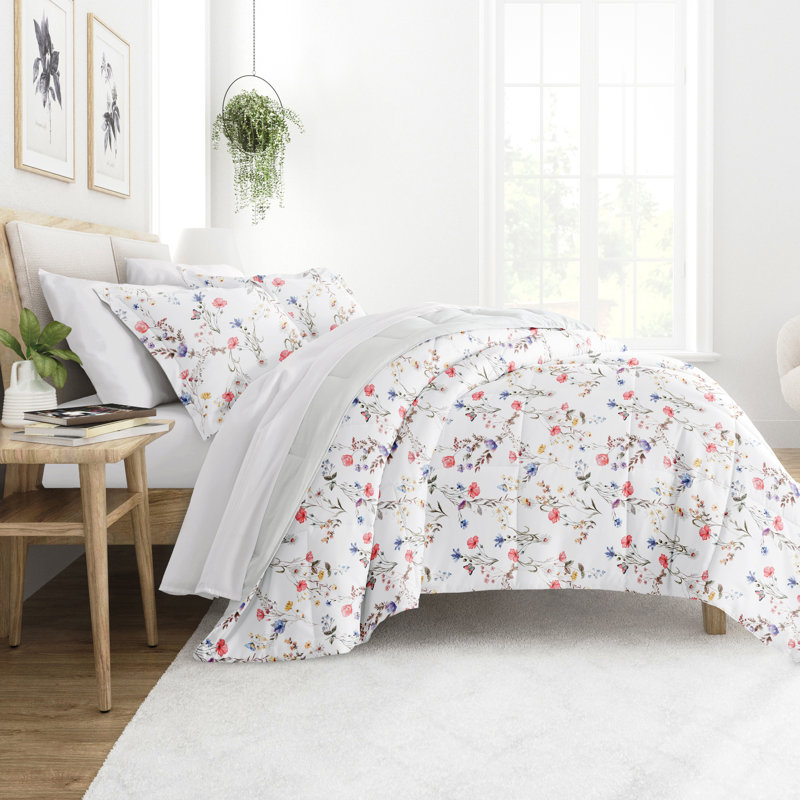 King Pink Floral Down Alternative Reversible Comforter Set