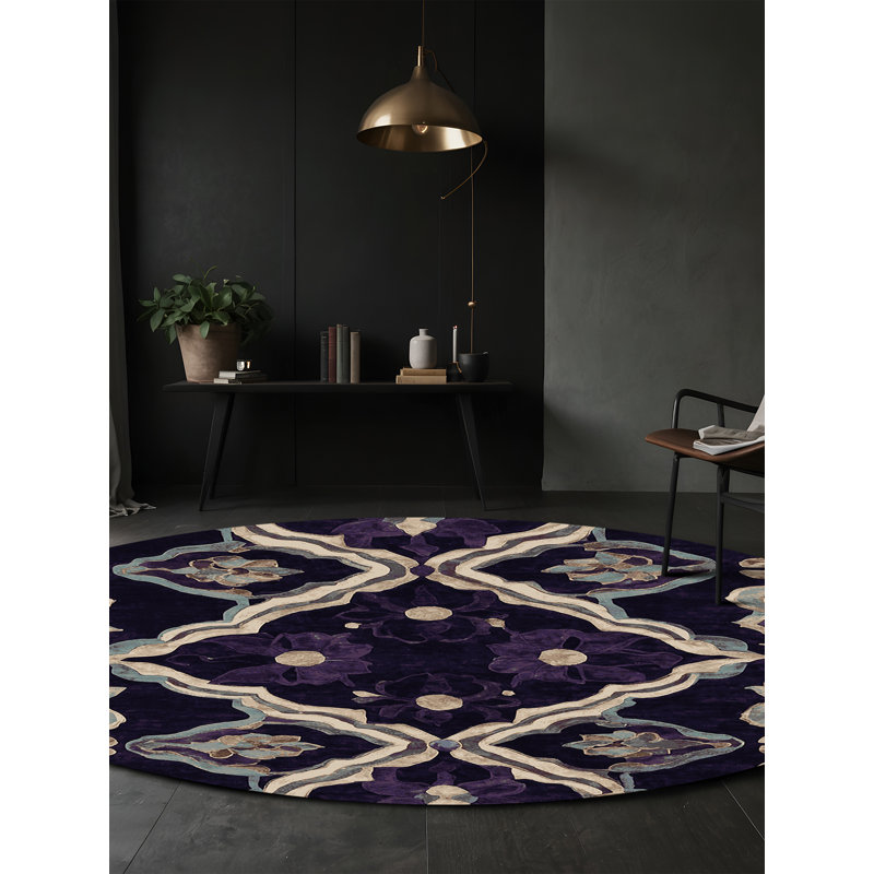 Tapis mauve soyeux et moelleux, Rond 8 pi