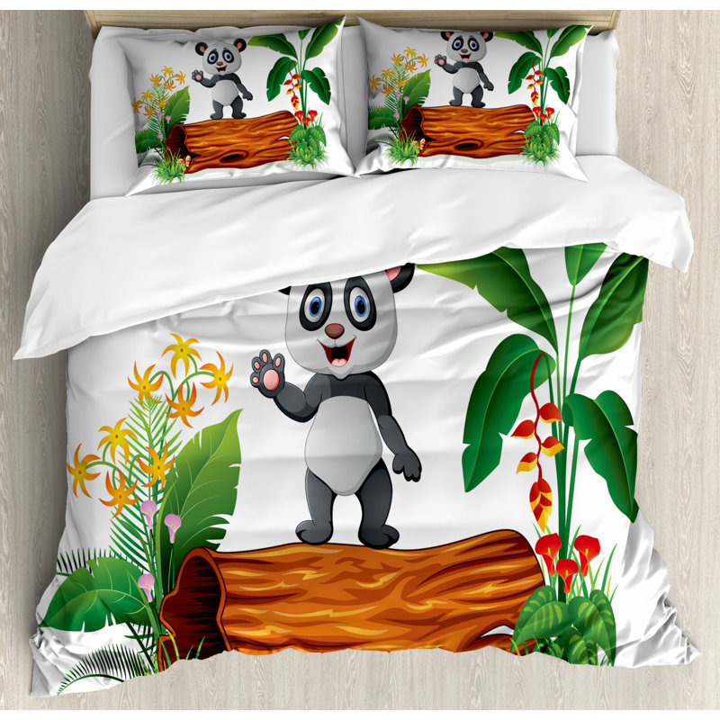 Ensemble de housse de couette panda, Housse de couette grand + 2 taies décoratives