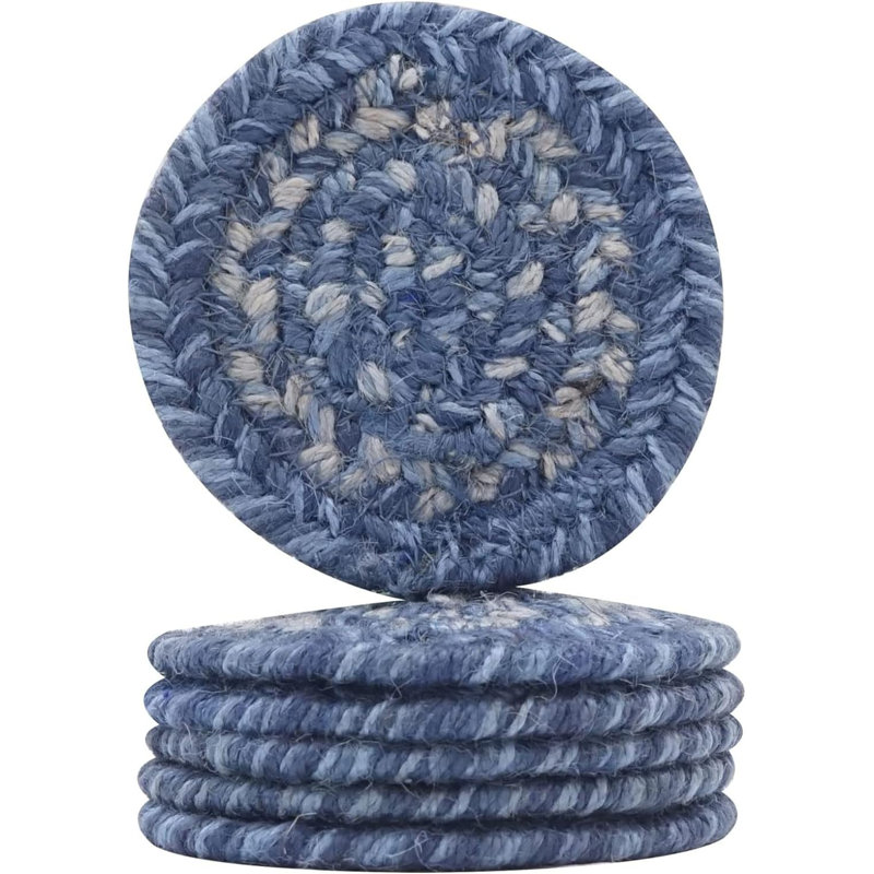Ensemble de 6 sous-verres en jute de qualité supérieure pour table, Bleu / Ivoire