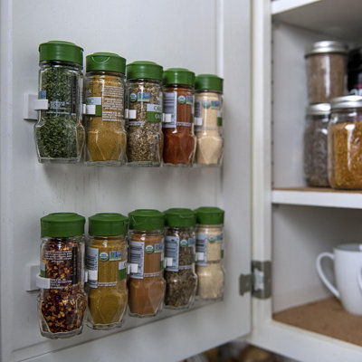 Pinces pour portes d'armoire - Organisateur pour épices - Support à épices pouvant contenir 15 pots à épices - Pince adhésive extra forte en blanc pour garde-manger 15 carats