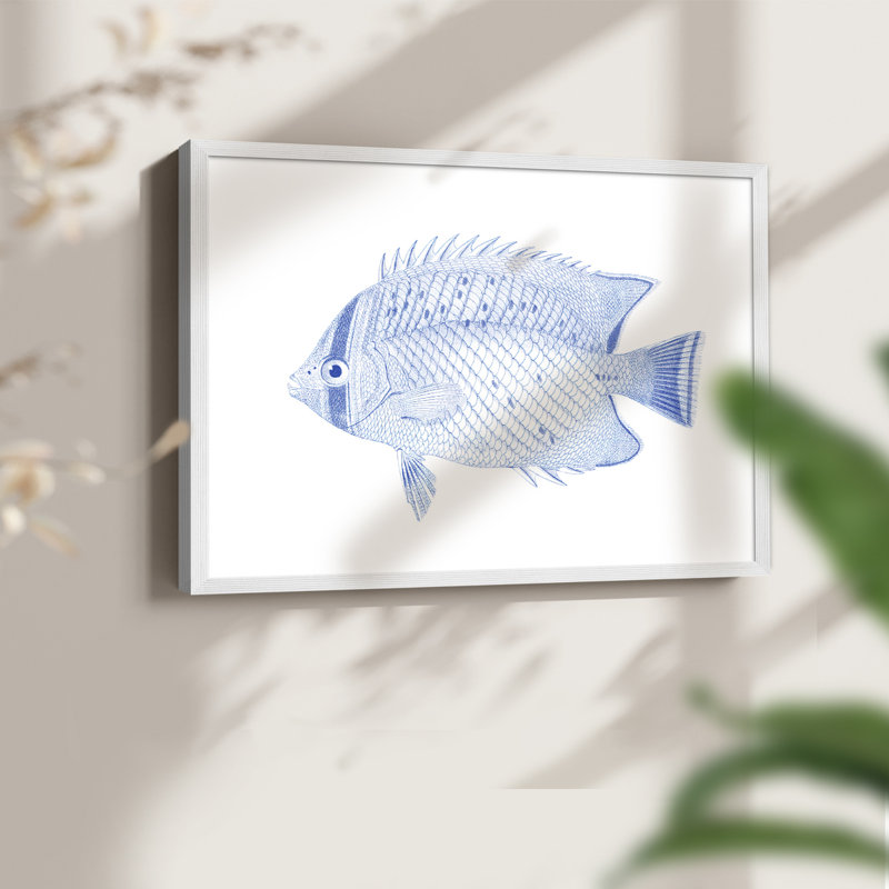 Poisson tropical bleu et blanc III - reproduction encadrée, H 8 po x l 10 po, Blanc