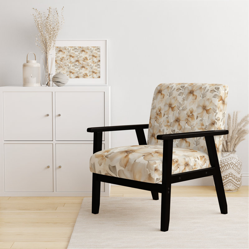 Chaise d'appoint Floral - fauteuil beige Bloom Bloom, Accoudoirs carrés noirs