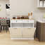 Armoire poubelle de cuisine à deux tiroirs et deux compartiments basculants - blanc-504364111