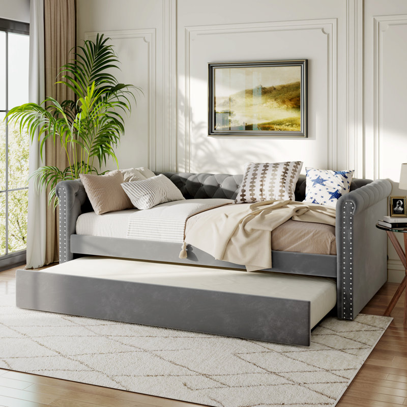 Lahari  Velvet Daybed, Gray