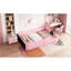 Lit plateforme simple rose rembourré avec garde-corps et support souple de type C, confortable pour la lecture au lit, fiable