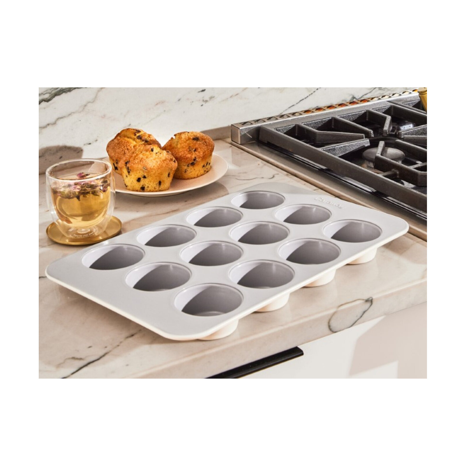 Caraway 12 Cup Nonstick Ceramic Muffin Pan, Cream, Cream