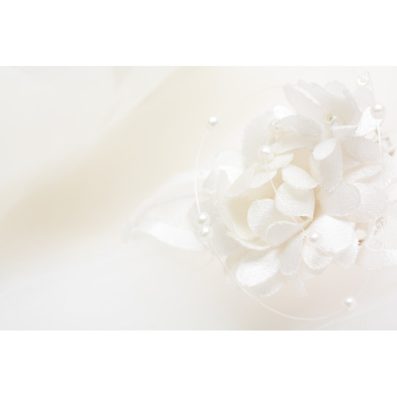 White Bouquet With Strings Of Pearls On A White Background - Wrapped Canvas Print, 30cm H x 46cm W