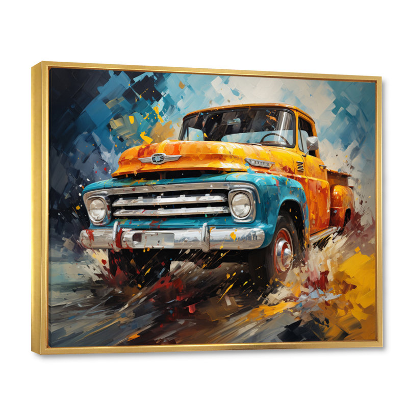 Yellow Pickup Truck Abstract Expressionism - Transportation Canvas Art Print, H 34 po x l 44 po x P 1,5 po