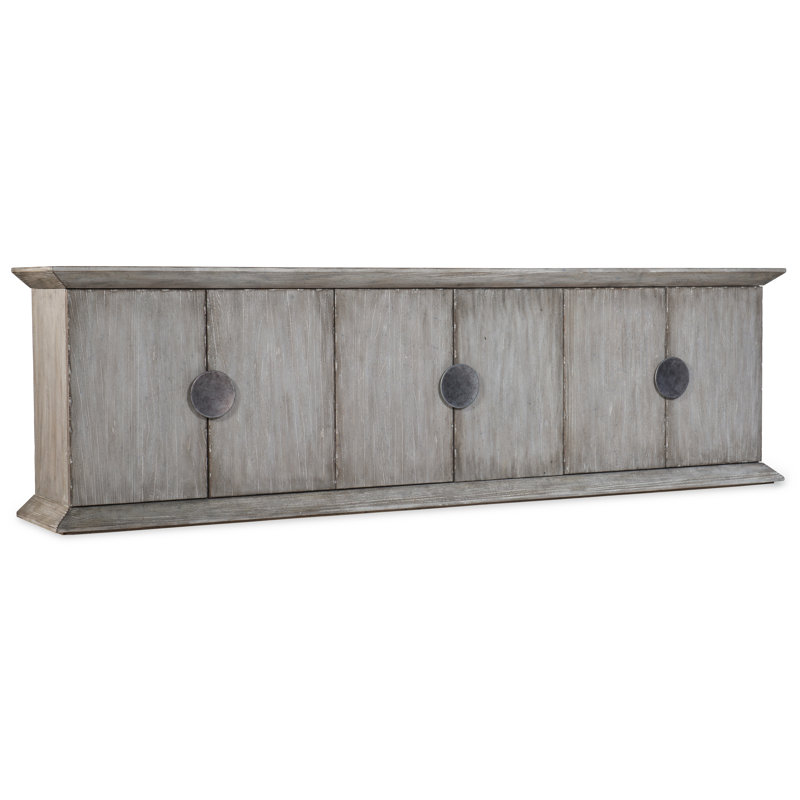 Gray Distressed Elm Veneer 3-Shelf Credenza