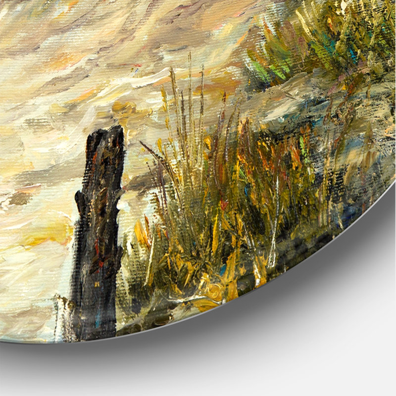 Dunes de l'océan pendant un coucher de soleil rose - reproduction d'art sur métal, H 36 po x l 36 po x P 1 po