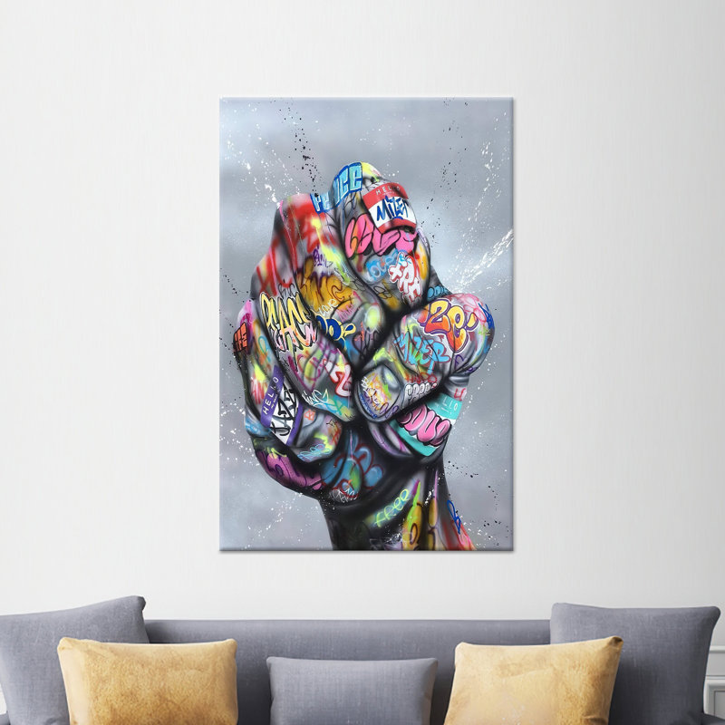 «Inspirational Colorful Fist Decor», œuvre d'art sur toile imprimée 1P, H: 17,8 po x l: 13,8 po