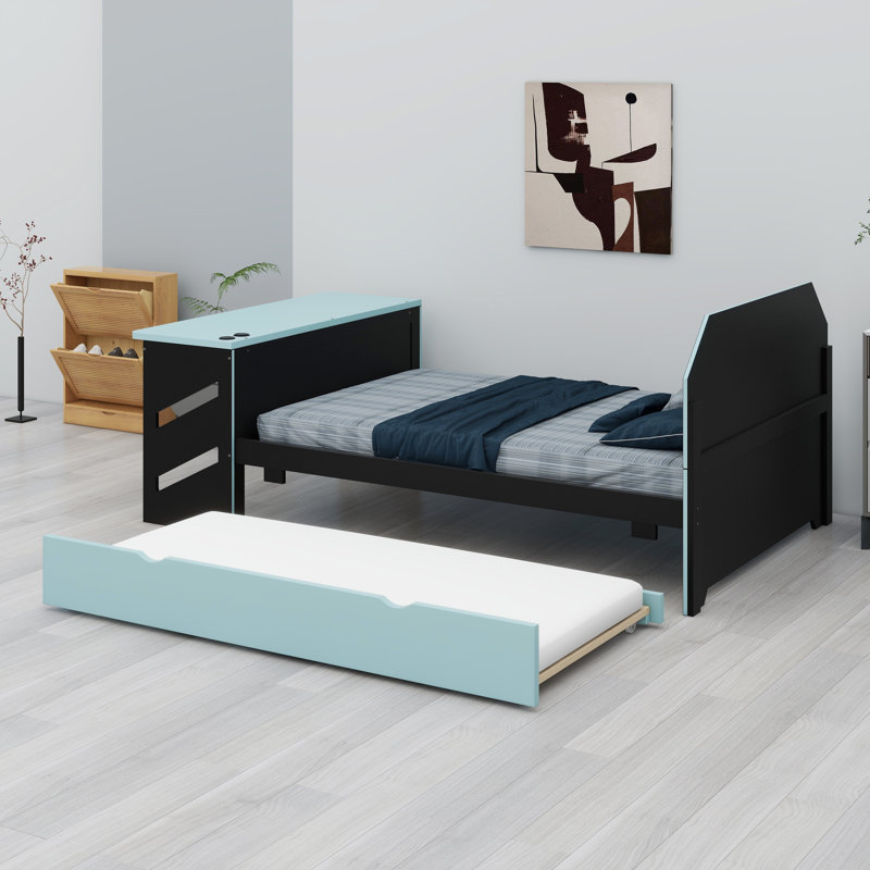 Lit de jour avec couchette, bureau et ports de charge USB intégrés, Cloud Blue