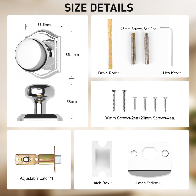 Coolnews Passage Metal Door Knobs, Polished Chrome, Passage