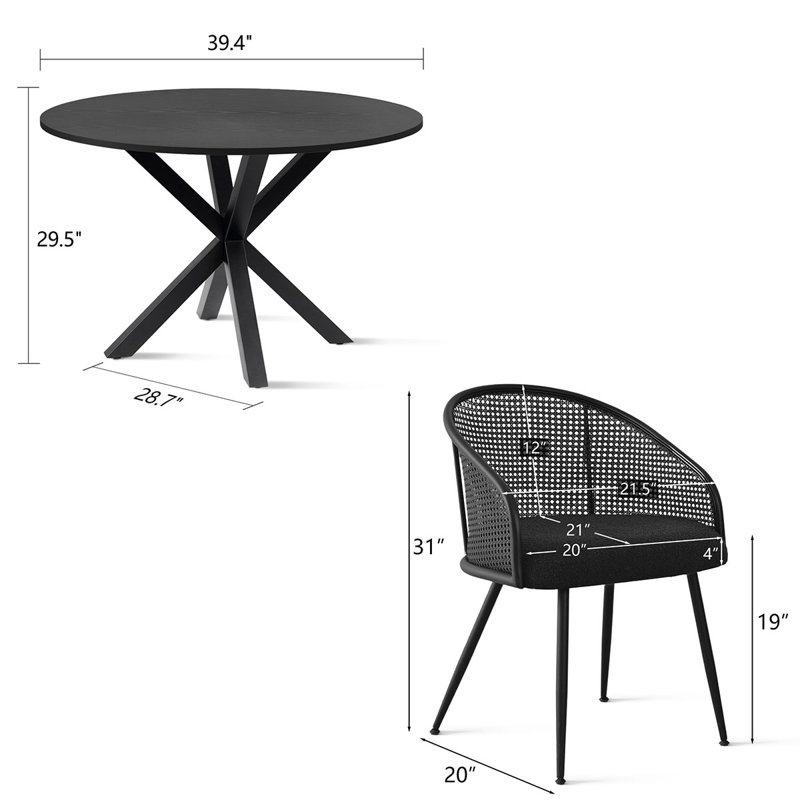 Ensemble de table de salle à manger pour 4 personnes Bertwalda avec table ronde de 39,4 po et 4 fauteuils rembourrés Boucle