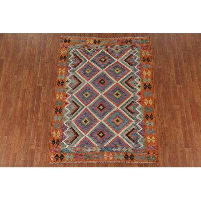 Tapis géométrique en laine Kilim 5 x 7
