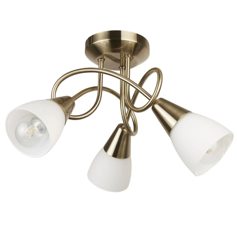 Mya Glass Semi Flush Mount, Antique Brass