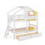 Lit superposé simple au-dessus de simple avec 2 tiroirs, 1 boîte de rangement, 1 tablette, fenêtre et toit-1080576247